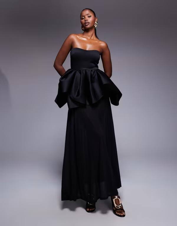 エイソス レディース トップス ワンピース シアースカート マキシワンピース シアー スキューバ スカート マキシ ASOS DESIGN bandeau with sheer skirt maxi dress in scuba-style fabric Black ブラック