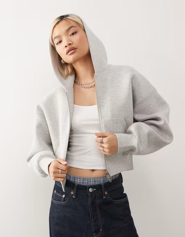 ウィークデイ レディース アウター パーカー・スウェット スキューバ パーカー Weekday oversized boxy fit zip up hoodie melange in scuba-style fabric Gray melange グレー 19,965円