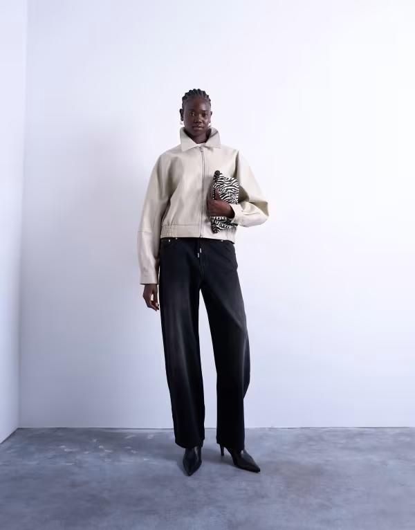 トップショップ レディース ボトムス デニムパンツ パンツ スウェットパンツ Topshop sweatpants jean with drawcord in washed WASHED BLACK ブラック|ReVida 店