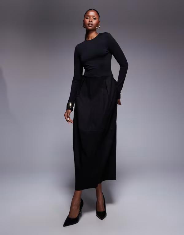 エイソス レディース トップス ワンピース ミディワンピース ミディ スカート ASOS DESIGN hybrid long sleeve cocoon skirt midi dress Black ブラック 13,675円