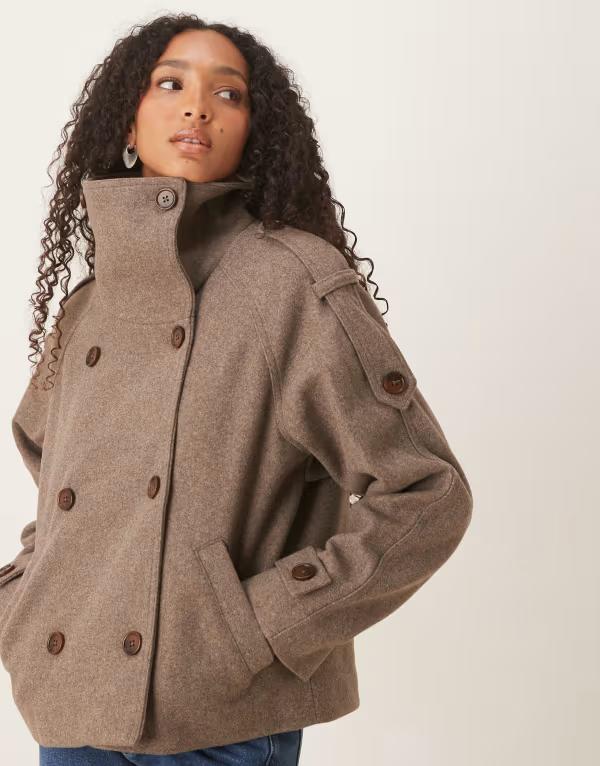 エイソス レディース アウター コート クロップド ASOS DESIGN formal cropped trench coat in mushroom melange Brown ブラウン
