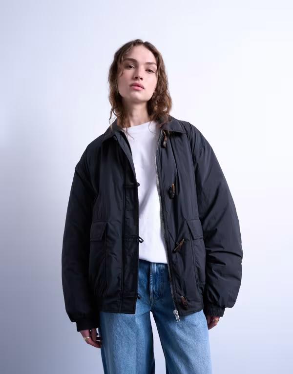 トップショップ レディース アウター ジャケット・ブルゾン ジャケット Topshop padded hybrid toggle bomber jacket Black ブラック