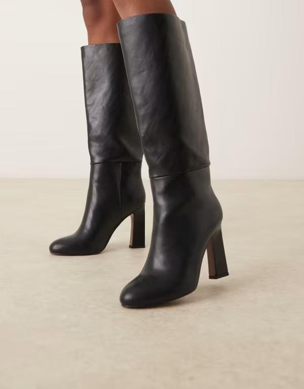 エイソス レディース シューズ ブーツ・レインブーツ 踵 ASOS DESIGN Carly block heel pull-on knee boots Black 黒いこと