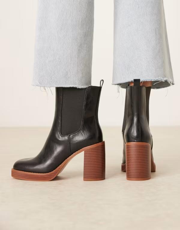 エイソス レディース シューズ ブーツ・レインブーツ プラットフォーム アンクル ブーツ ヒール ASOS DESIGN Evelyn platform heeled ankle boots Black ブラック