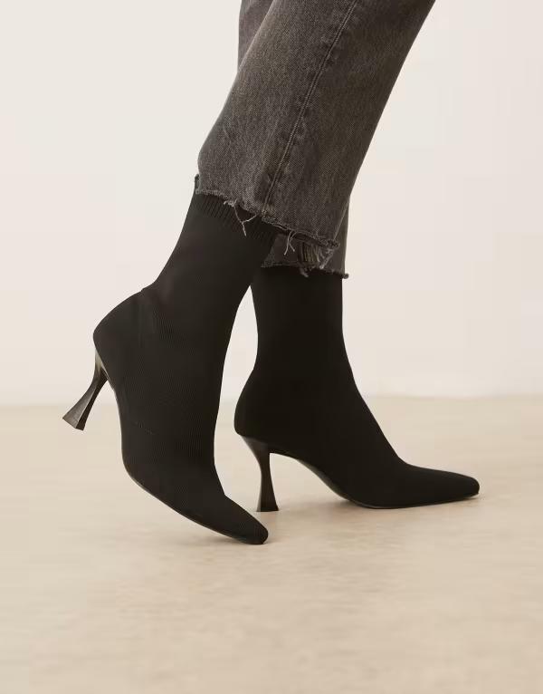 エイソス レディース シューズ ブーツ・レインブーツ ニット ASOS DESIGN Wide Fit Reagan chisel toe sock boots knit BLACK KNIT ブラック