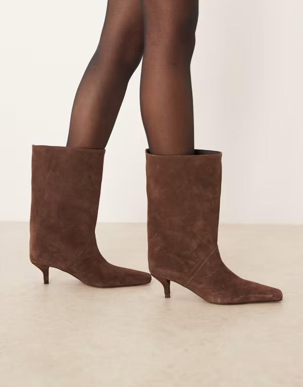 エイソス レディース シューズ ブーツ・レインブーツ ワイドレッグ スエード ブーツ ASOS DESIGN Calloway premium suede wide leg pull on boots in chocolate CHOCOLATE SUEDE チョコレート