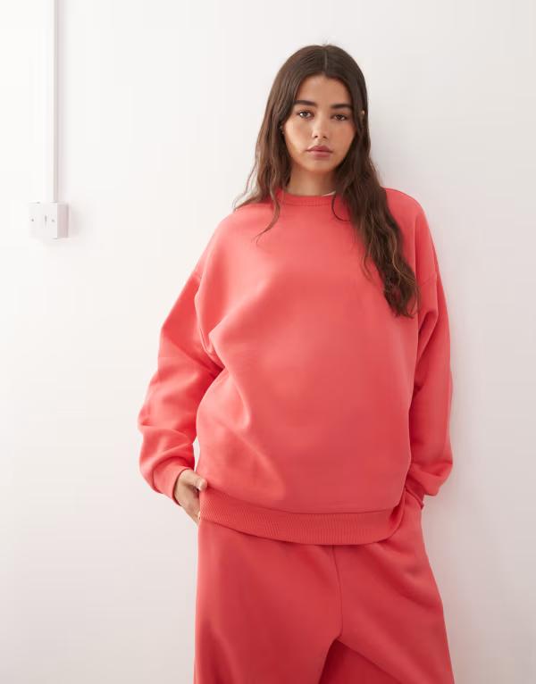 コルージョン レディース アウター パーカー・スウェット スウェット シャツ COLLUSION heavyweight boxy sweatshirt RED レッド｜ReVida 店