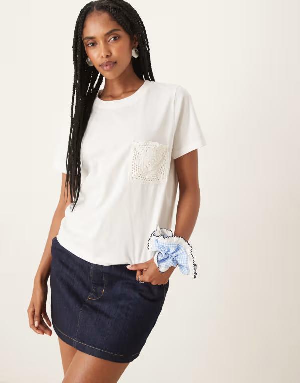 ジェイディーワイ レディース トップス Tシャツ JDY crochet pocket detail T-shirt WHITE ホワイト