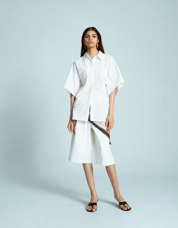 トップショップ レディース トップス シャツ Topshop cinched resort shirt with 3D flower applique WHITE ホワイト