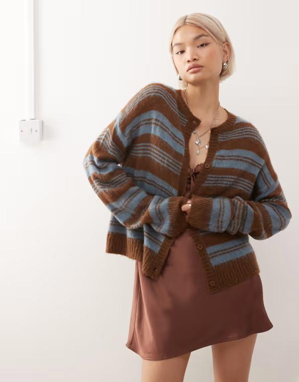 リクレイム ヴィンテージ レディース アウター カーディガン ニット Reclaimed Vintage fluffy knit boxy cardigan and blue stripe Multi マルチカラー