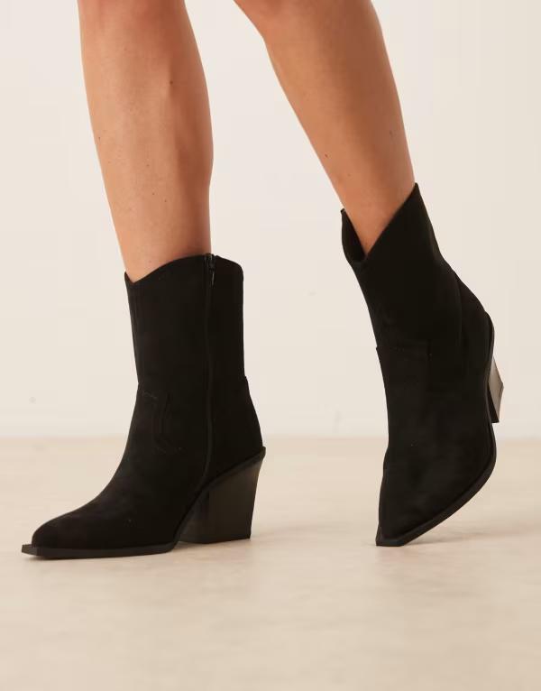 エイソス レディース シューズ ブーツ・レインブーツ スエード ブーツ ヒール ASOS DESIGN Remedy heeled western boots suedette Black suedette ブラック