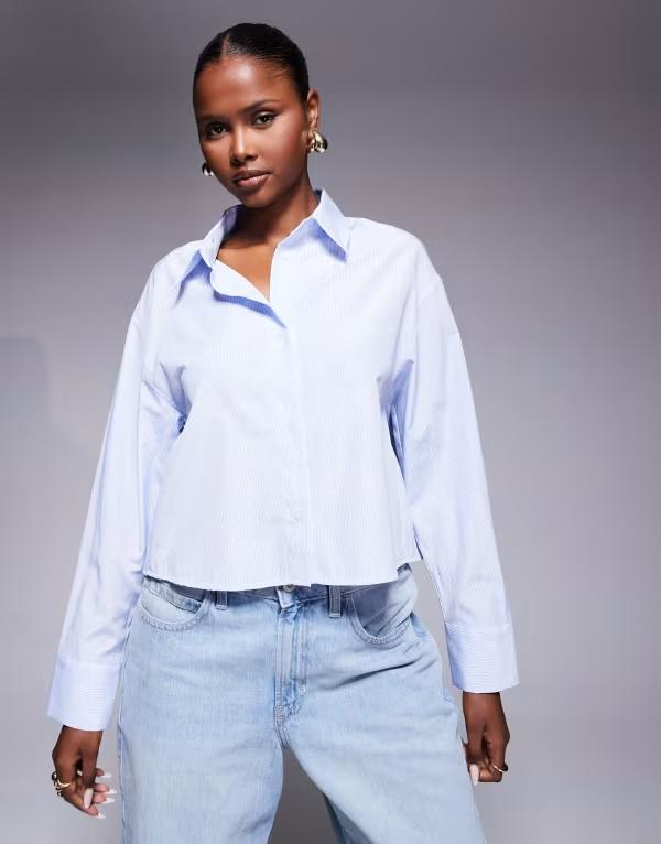 エイソス レディース トップス シャツ クロップド ASOS DESIGN pleat back cropped shirt in stripe Stripe ストライプ