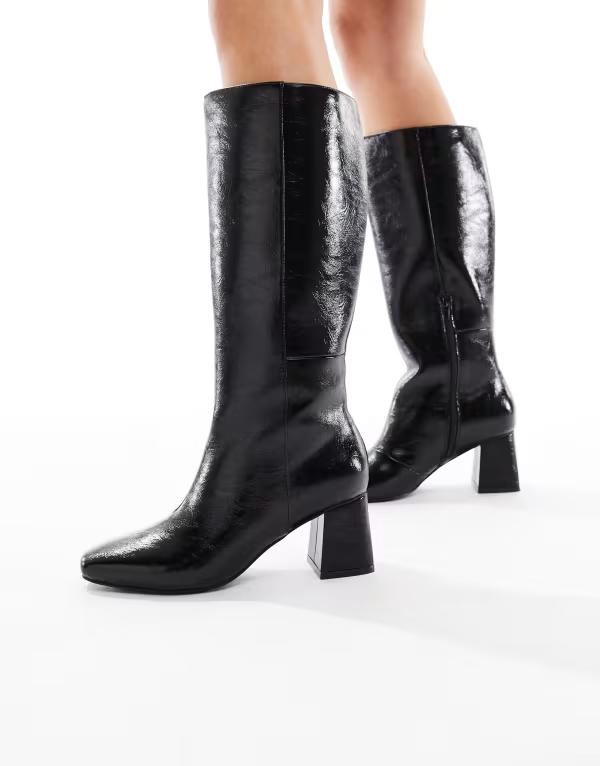 ロンドンレベル レディース シューズ ブーツ・レインブーツ ヒール London Rebel Nova block heeled knee boots BLACK CRINKLE PAT PU ブラック 19,110円