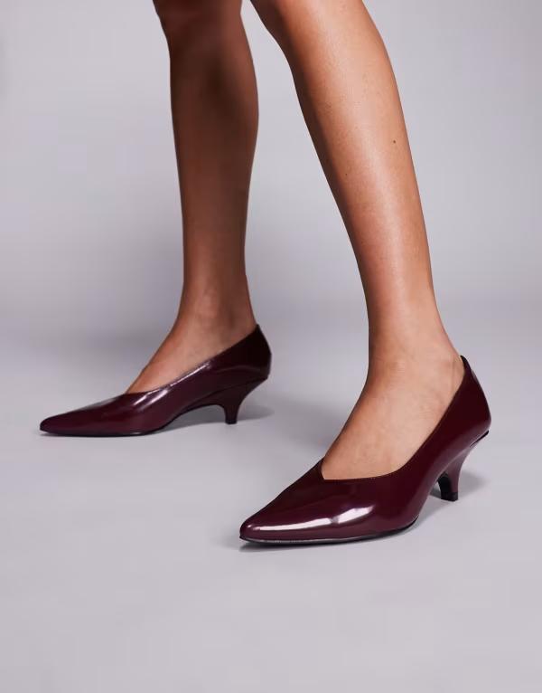 パブリックデザイア レディース シューズ パンプス ヒール Public Desire Lunch Date low heel pumps Burgundy バーガンディ|ReVida 店