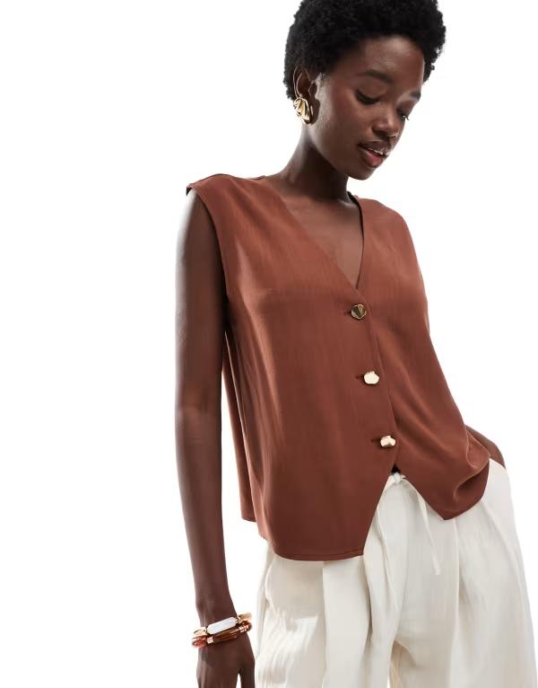 エイソス レディース トップス シャツ ベスト ASOS DESIGN relaxed vest Brown ブラウン｜ReVida 店 10,124円