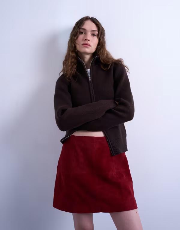 トップショップ レディース ボトムス スカート ミニ スエード Topshop real suede mini skirt - part of a set Burgundy バーガンディ