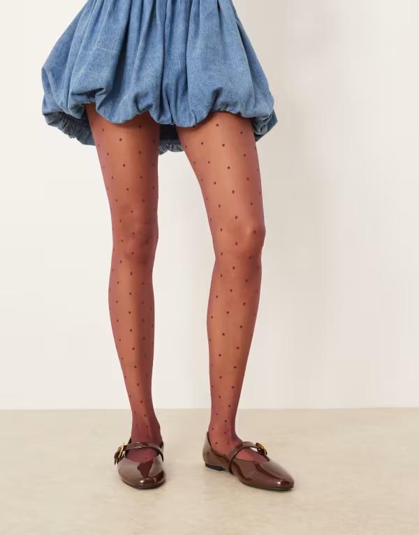 エイソス レディース ボトムス レギンス ミニ ASOS DESIGN mini dot pattern tights Burgundy バーガンディ