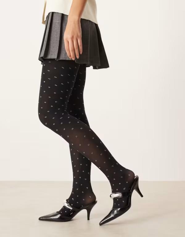エイソス レディース ボトムス レギンス トール ASOS DESIGN tights with metallic glitter dots Black 黒いこと