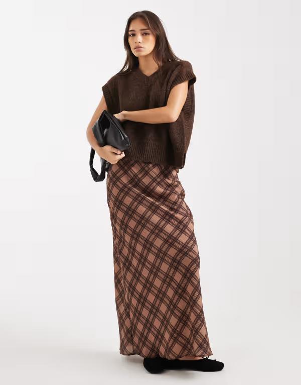 エイソス レディース ボトムス スカート ミディ サテン ASOS DESIGN satin midi skirt in plaid Check チェック