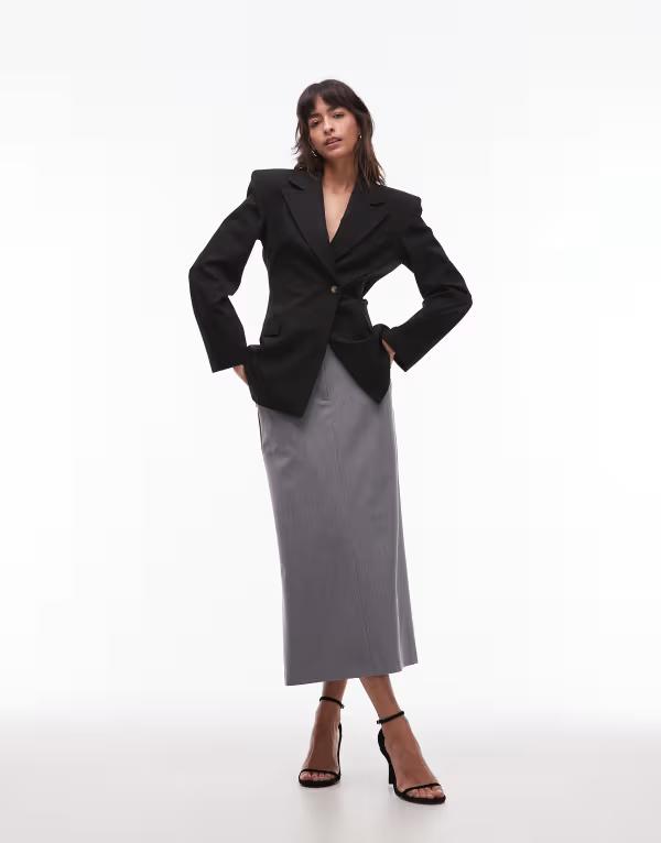エイソス レディース ボトムス スカート ミディ ASOS DESIGN tailored belted pencil midi skirt in heather Gray Melange グレー