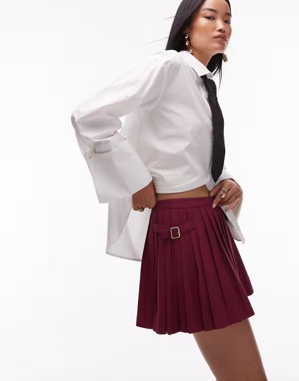 マンゴ レディース ボトムス スカート プリーツ ミニ Mango adjustable pleated mini skirt in berry Berry