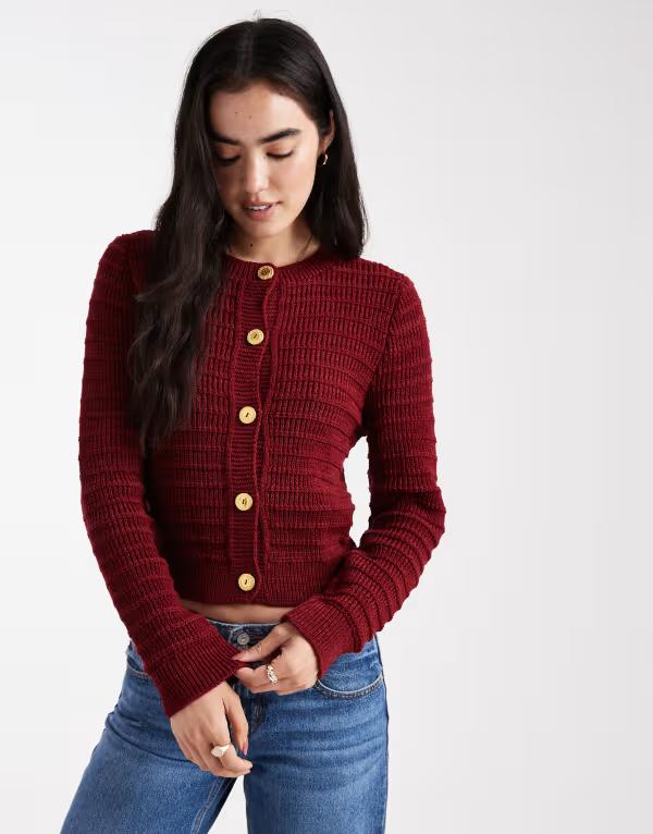 ミスセルフフリッジ レディース アウター カーディガン Miss Selfridge slouchy cardigan Burgundy バーガンディ