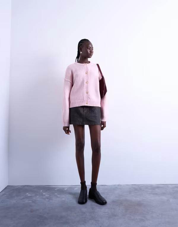 トップショップ レディース アウター カーディガン ニット Topshop knitted exposed seam relaxed cardigan pink ピンク|ReVida 店