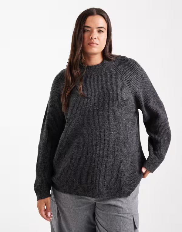 オンリーカーブ レディース アウター ニット・セーター ハイネック セーター ONLY Curve high neck sweater in dark DARK GRAY グレー