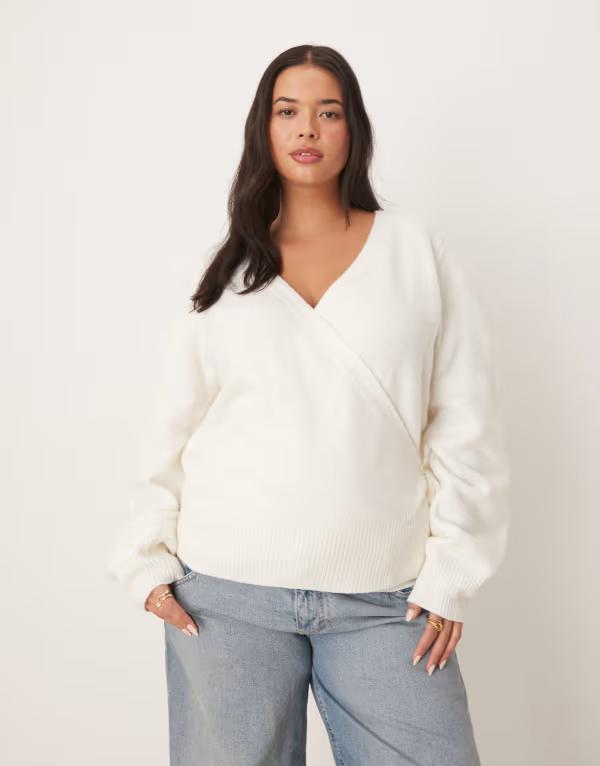 エイソス レディース アウター カーディガン ニット ASOS Curve ASOS DESIGN Curve knit wrap cardigan in cream Cream クリーム｜ReVida 店 8,506円