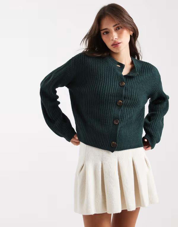 ヴェロモーダ レディース アウター ジレー Vero Moda chunky rib round neck cardigan インチ pine Pine grove 緑であること