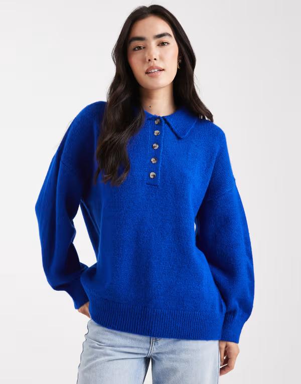エイソス レディース アウター 編み物・プルオーバー スポーツシャツ 編み物 ASOS DESIGN knit compact polo shirt インチ cobalt Cobalt 藍緑色 レディースファッション-セーター-ニット・セーター