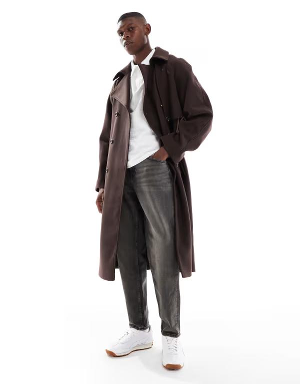 エイソス メンズ アウター コート ウール ASOS DESIGN wool look oversized overcoat in dark BROWN ブラウン 26,520円