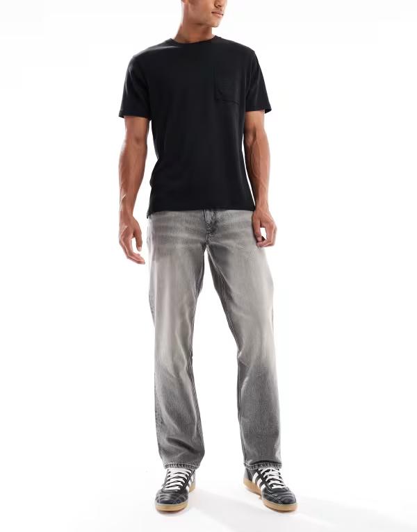 エイソス メンズ ボトムス ジーンズズボン下 デニム ASOS DESIGN straight fit jeans wash Gray wash 薄墨色