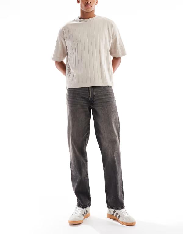 エイソス メンズ ボトムス デニムパンツ ジーンズ ASOS DESIGN straight fit jeans with yellow tint in washed WASHED BLACK ブラック