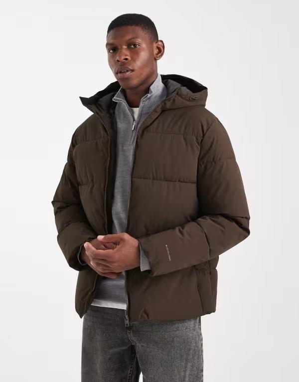 ジャック アンド ジョーンズ メンズ アウター コート ジャケット Jack & Jones hooded puffer jacket Delicioso ブラウン
