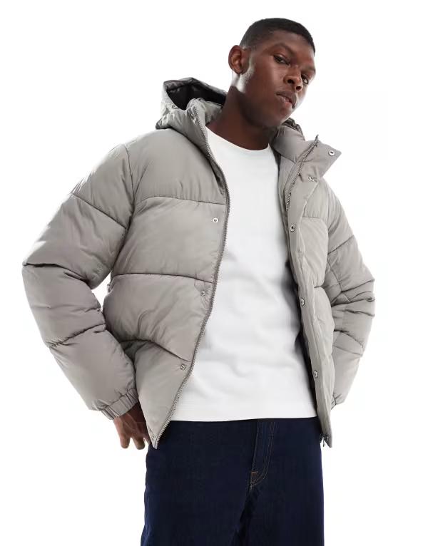ジャック アンド ジョーンズ メンズ アウター コート ジャケット Jack & Jones hooded puffer jacket Paloma グレー