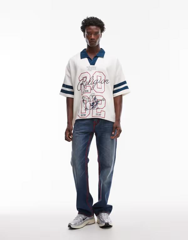 トゥルーレリジョン メンズ ボトムス デニムパンツ ジーンズ True Religion Billy super T red stitch flap pocket jeans in mid wash BLUE ブルー｜ReVida 店