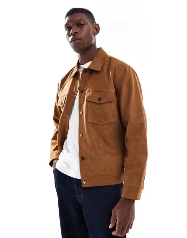 オンリーアンドサンズ メンズ アウター 上衣・上衣 スエードクロス 上衣 ONLY \u0026 SONS faux suede trucker jacket インチ tan Monks robe タン