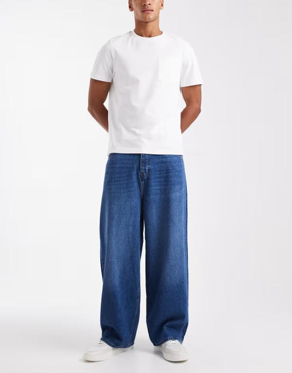 オンリーアンドサンズ メンズ ボトムス デニムパンツ ジーンズ ONLY & SONS Carl super baggy fit jeans in dark wash Medium blue denim デニム|ReVida 店