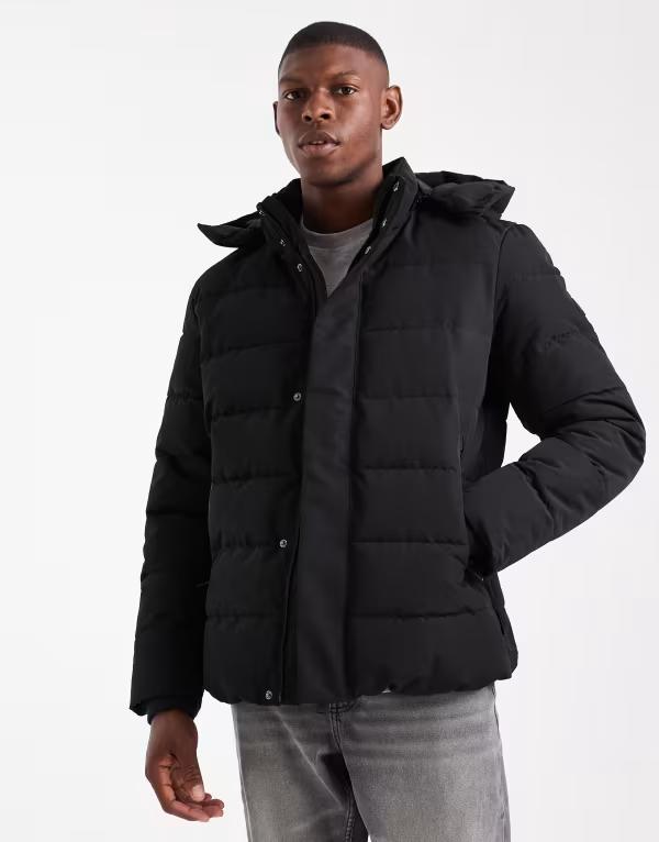 オンリーアンドサンズ メンズ アウター 厚地の外套 ONLY \u0026 SONS waterproof hooded puffer coat Black 黒いこと