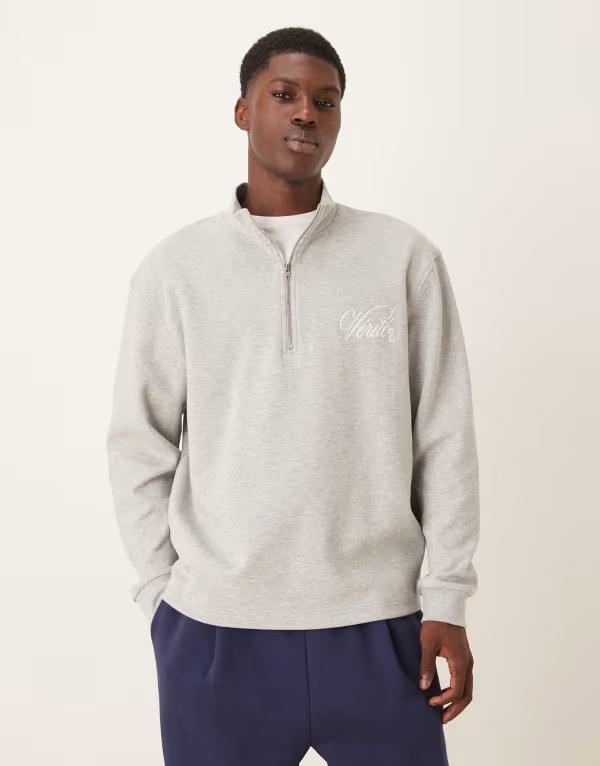 エイソス メンズ アウター パーカー・スウェット ハーフジップ スウェット シャツ ASOS DESIGN oversized half zip sweatshirt with chest embroidery in heather gray - part of a set Gray Heather グレー