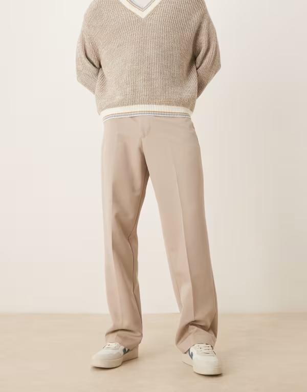 エイソス メンズ ボトムス カジュアルパンツ ワイドレッグ パンツ ASOS DESIGN wide leg dress pants in stone STONE ストーン