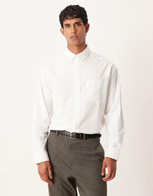 エイソス メンズ トップス プルオーバー オックスフォード ASOS DESIGN 90s oversized oxford shirt WHITE 白いこと