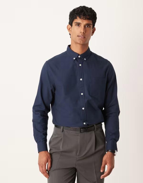 エイソス メンズ トップス プルオーバー オックスフォード ASOS DESIGN regular oxford shirt NAVY 米国海軍