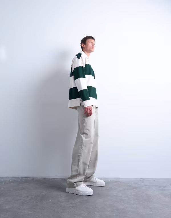 トップマン メンズ ボトムス カジュアルパンツ パンツ Topman baggy fit high rise twill pants in stone STONE ストーン