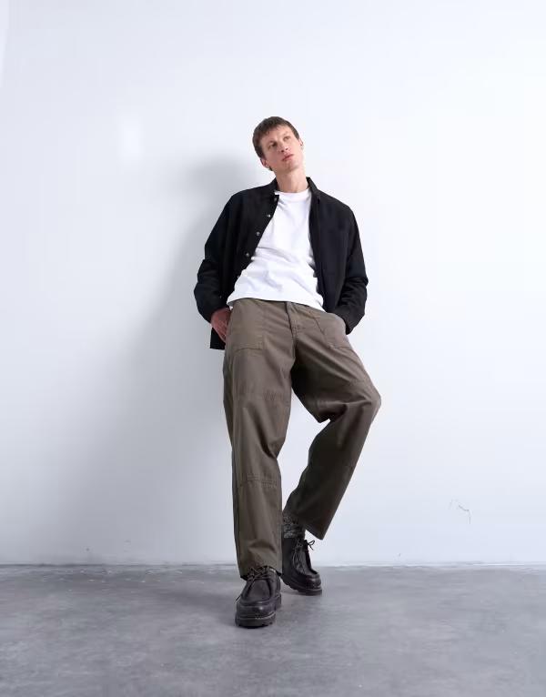トップマン メンズ ボトムス カジュアルパンツ パンツ Topman ripstop tapered leg pants with seam detailing Khaki カーキ 15,961円