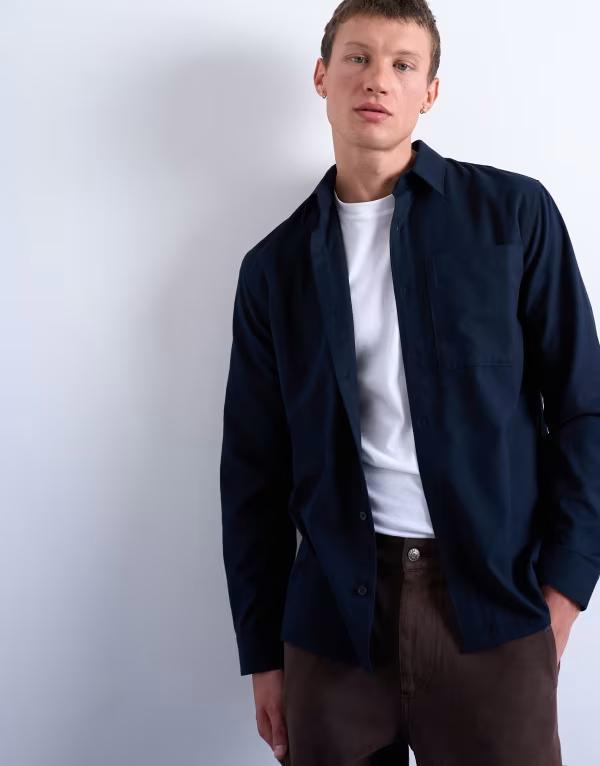 いの一番マン メンズ トップス プルオーバー レギュラー填まる Topman regular fit flannel shirt NAVY 米国海軍