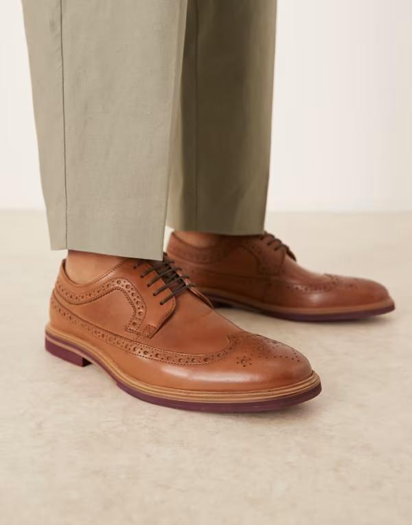 エイソス メンズ シューズ スニーカー ブローグ スピード競技 なめし革 ASOS DESIGN lace-up brogue shoes インチ tan leather TAN タン