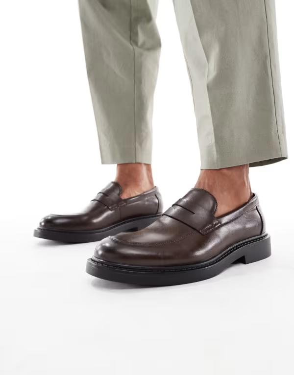 エイソス メンズ シューズ スリッポン・ローファー ローファー ASOS DESIGN penny loafers BROWN ブラウン