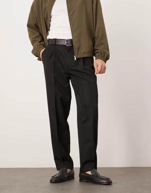 エイソス メンズ ボトムス 心地よいズボン下 ズボン下 ASOS DESIGN smart oversized tapered pants with front pleats Black 黒いこと